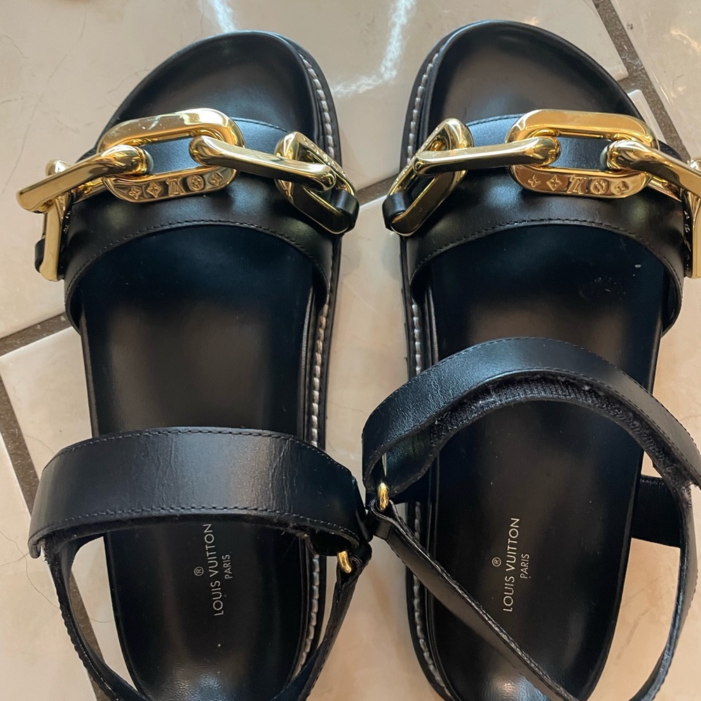Louis Women's Paseo Chain Flat Comfort Sandals - Leather - Black -